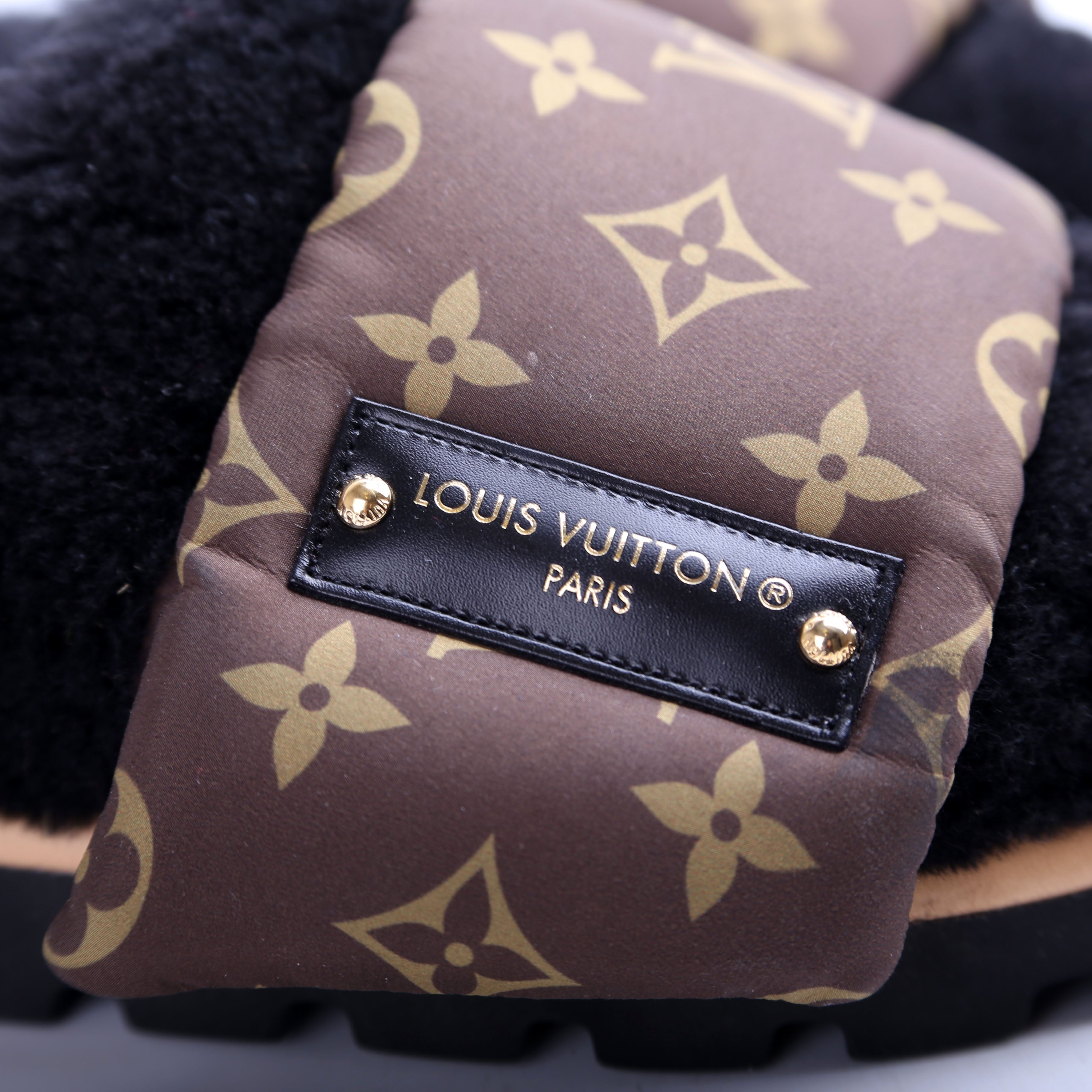 Louis Vuitton Shearling Nylon Monogram Pillow Comfort Mules Size 36