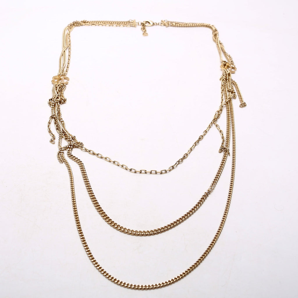 Chanel Crystal CC Mutli Chain Long Necklace Gold