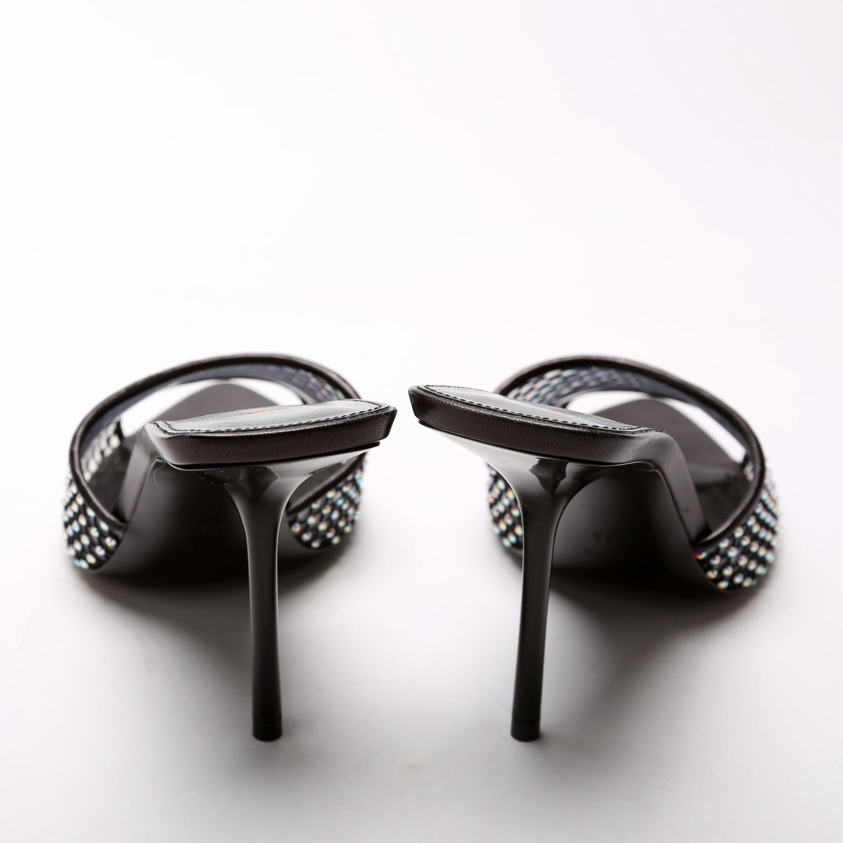 Saint Laurent Giqua 95 Strass Mesh Mules Size 38 Black