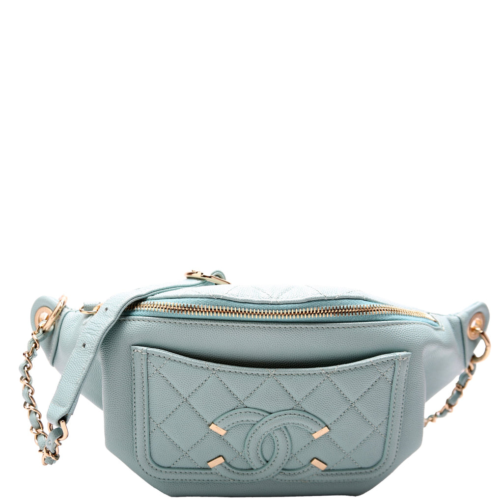 Chanel HOLD Filigree Waist Bag Caviar 29M Blue