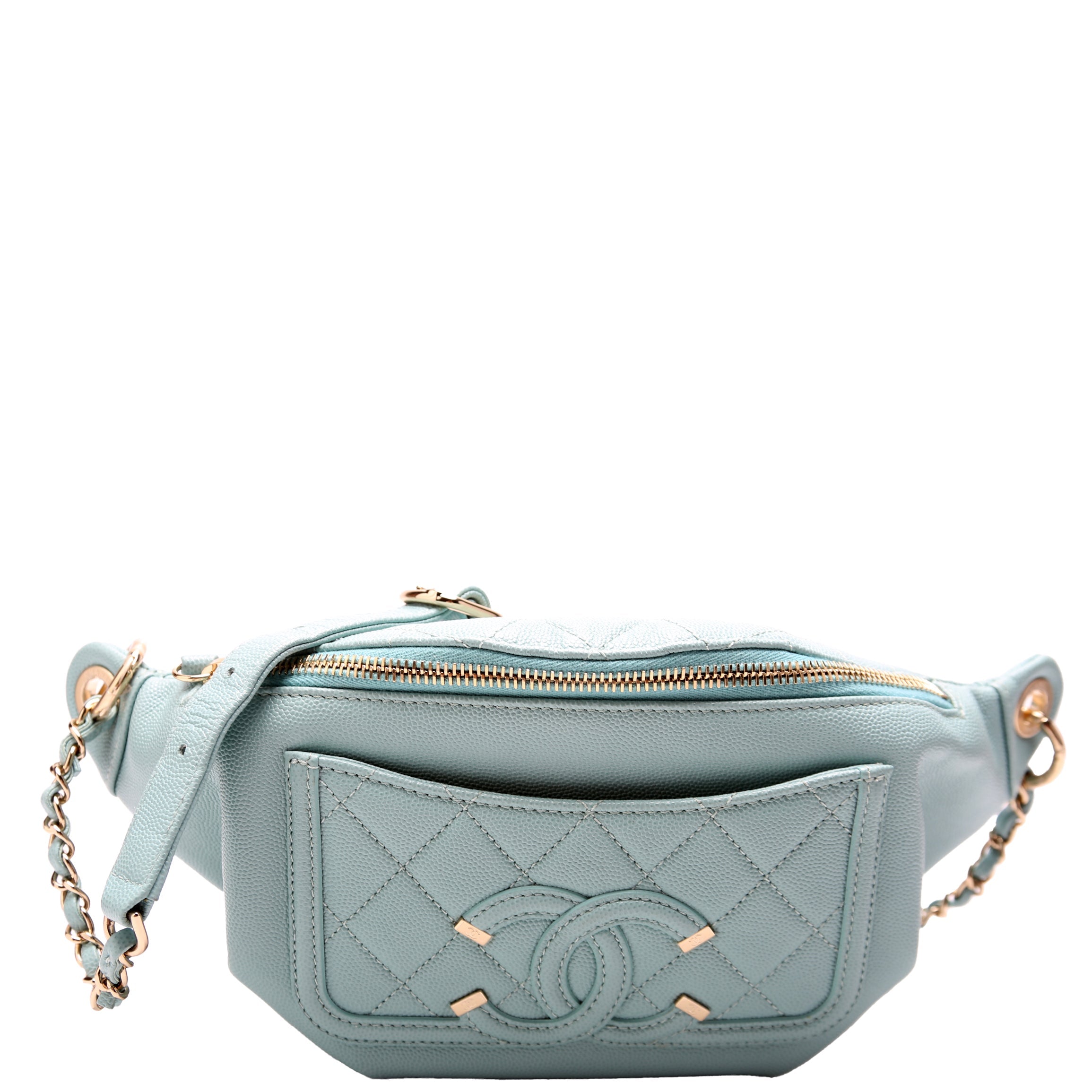 Chanel HOLD Filigree Waist Bag Caviar 29M Blue