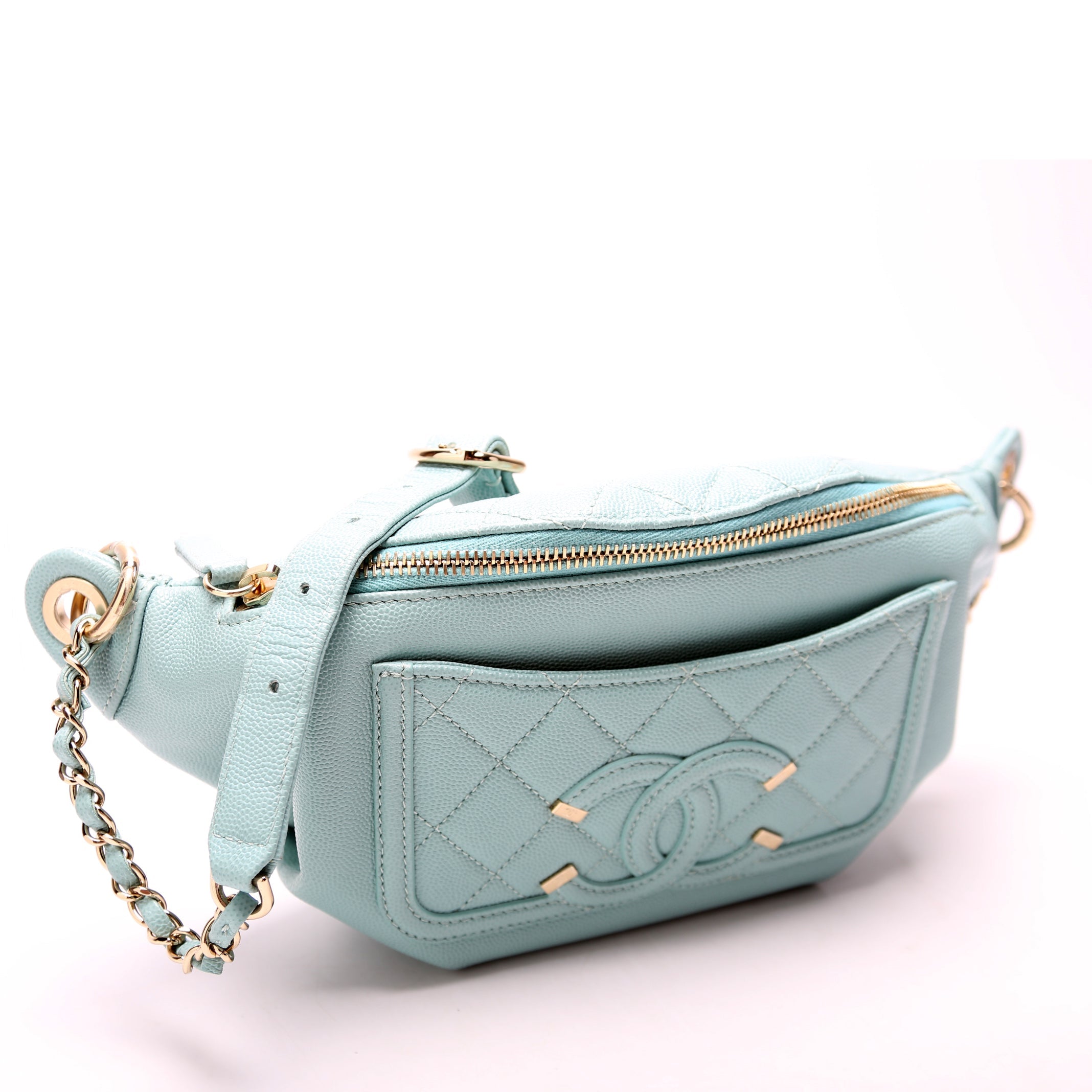 Chanel HOLD Filigree Waist Bag Caviar 29M Blue