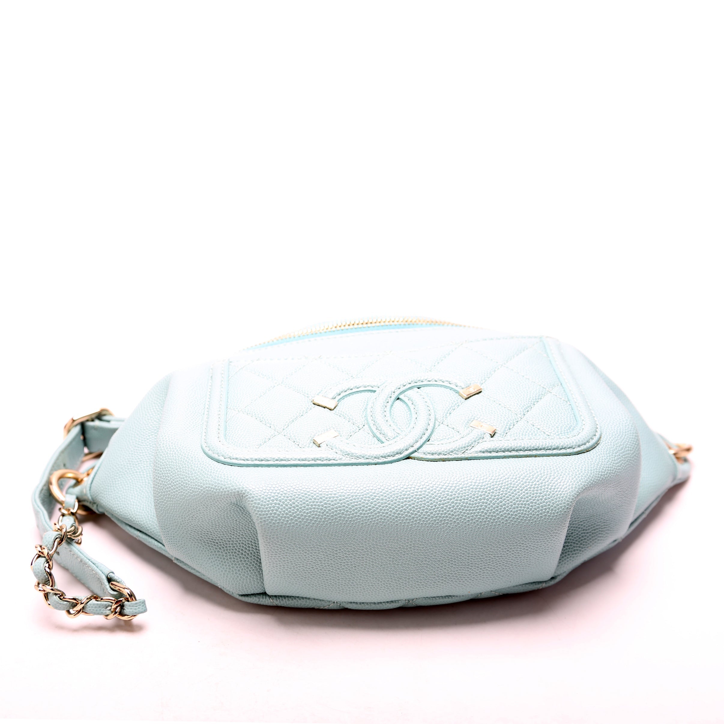 Chanel HOLD Filigree Waist Bag Caviar 29M Blue