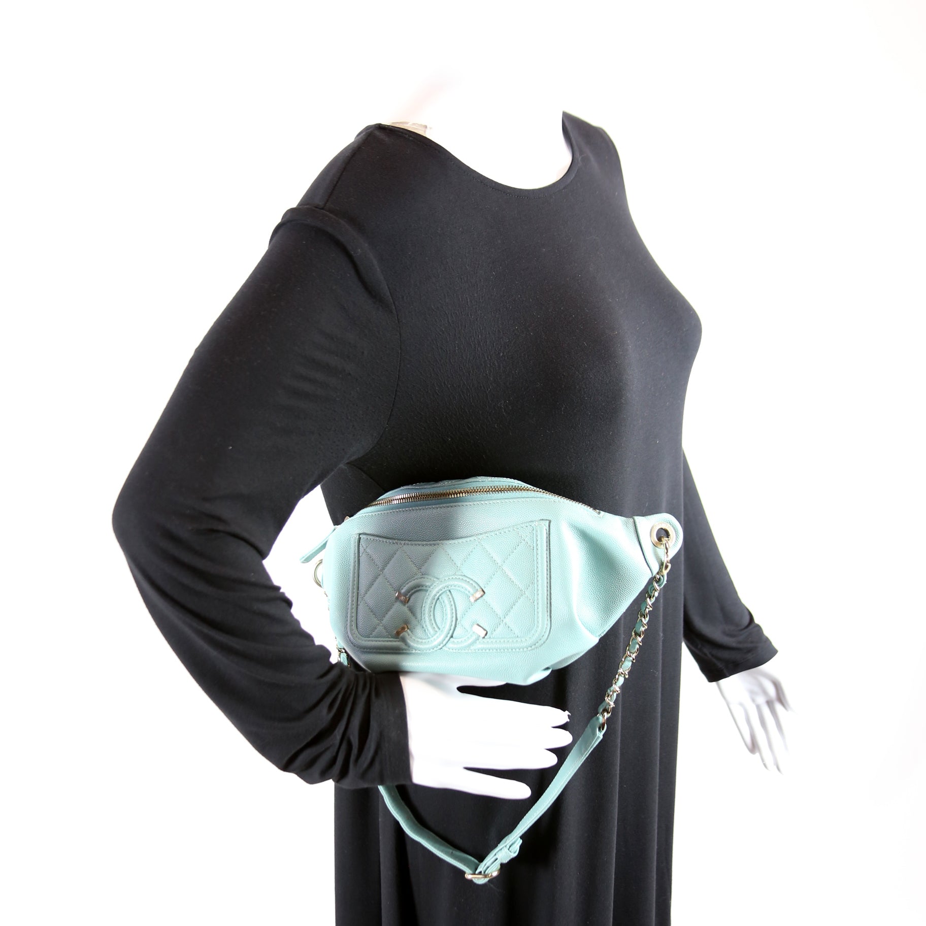 Chanel HOLD Filigree Waist Bag Caviar 29M Blue