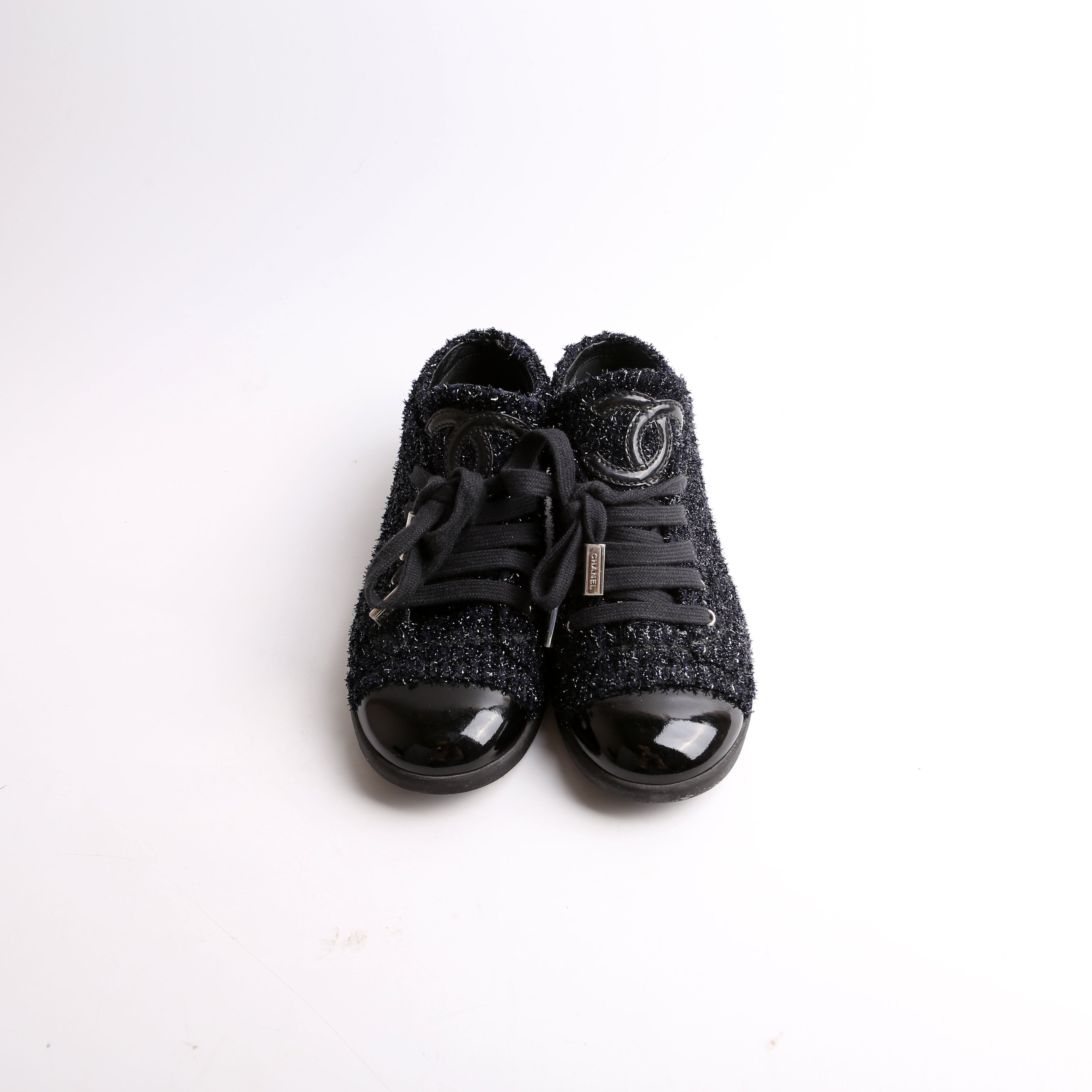 Chanel Tweed/Patent Cap Toe Trainers Size 35.5