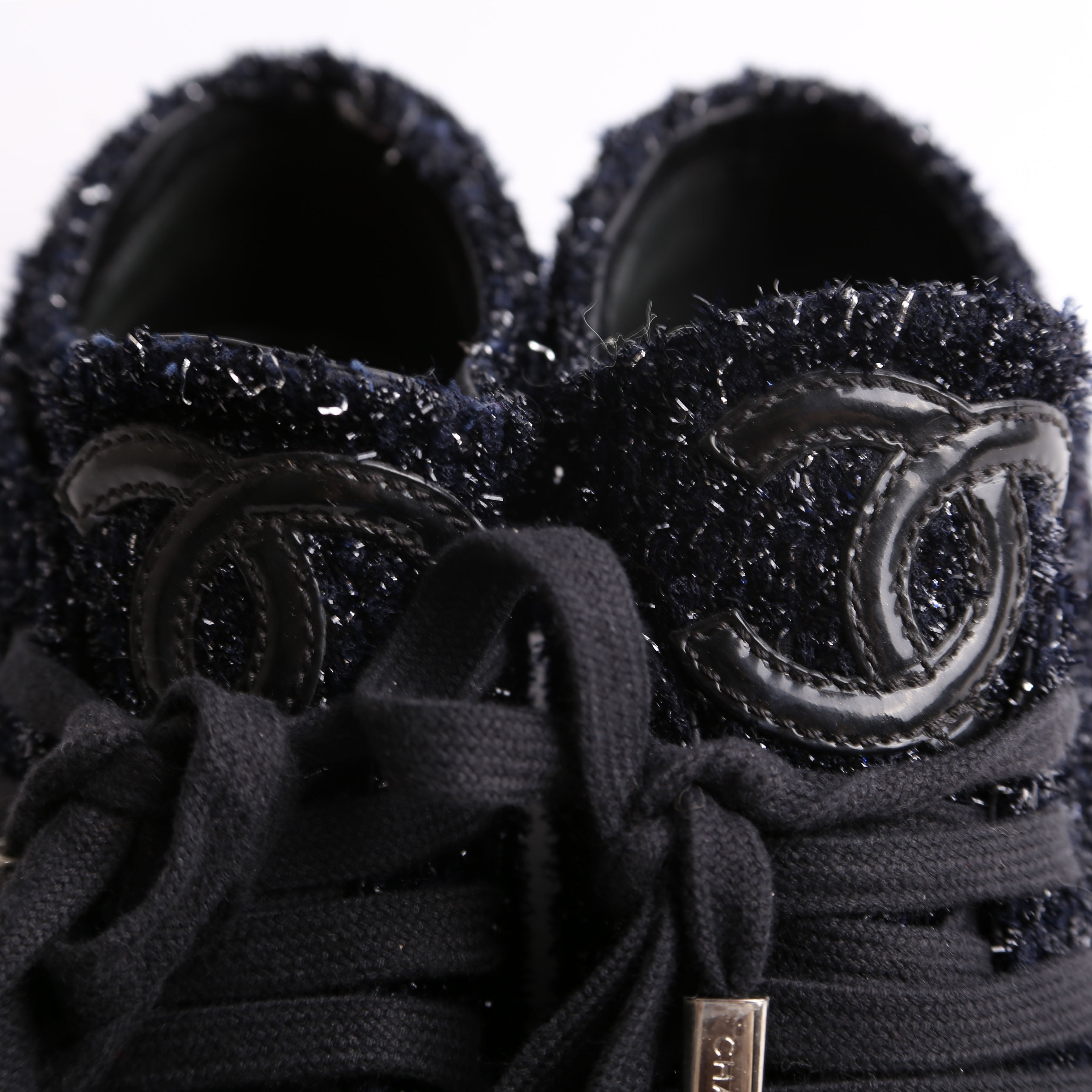 Chanel Tweed/Patent Cap Toe Trainers Size 35.5