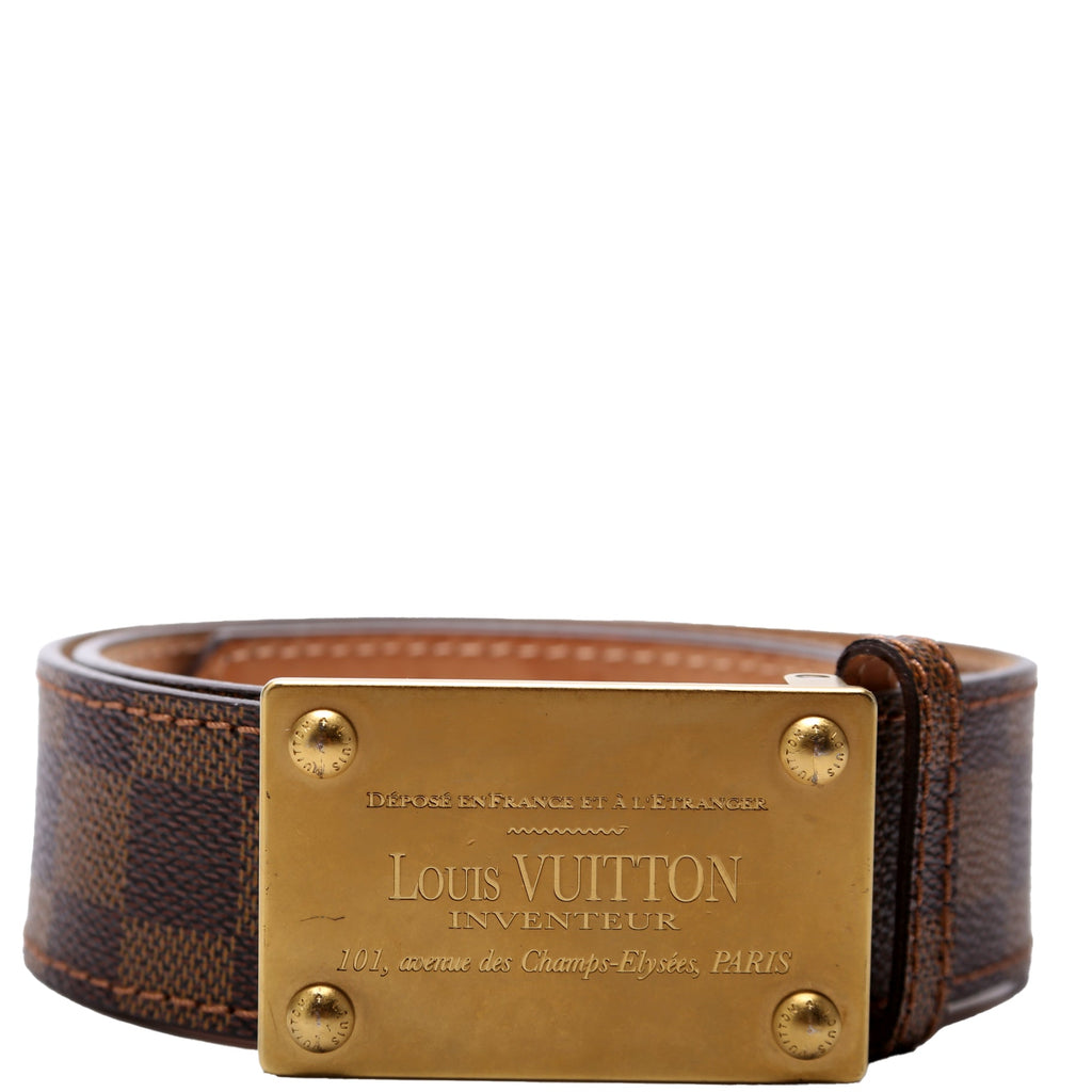 Louis Vuitton Inventeur Buckle Damier Ebene Belt Size 80/32 Brown