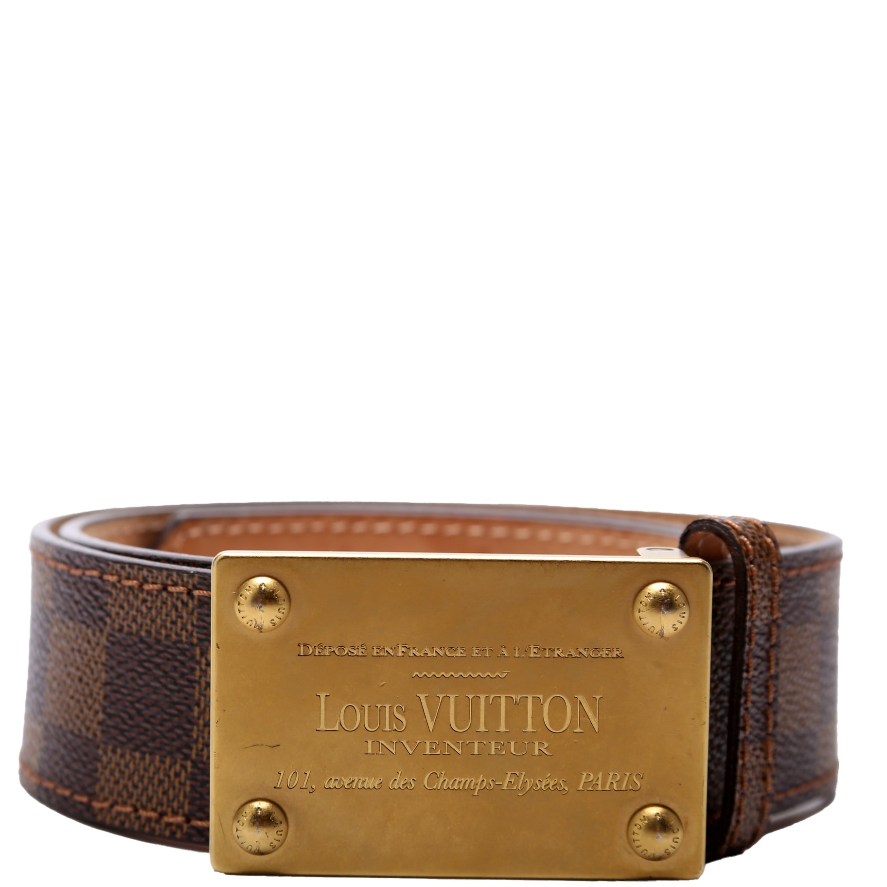 Louis Vuitton Inventeur Buckle Damier Ebene Belt Size 80/32 Brown