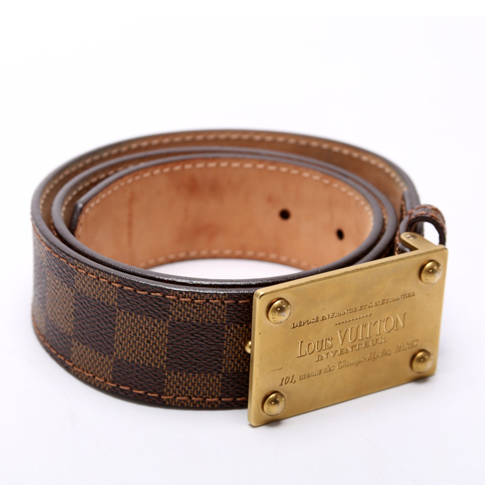 Louis Vuitton Inventeur Buckle Damier Ebene Belt Size 80/32 Brown