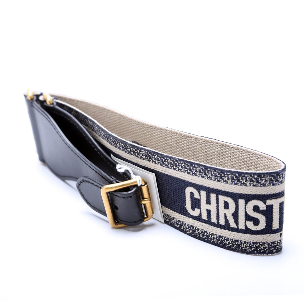 Christian Dior Embroidered Wide Canvas Waist Belt 85/34 Navy/Beige