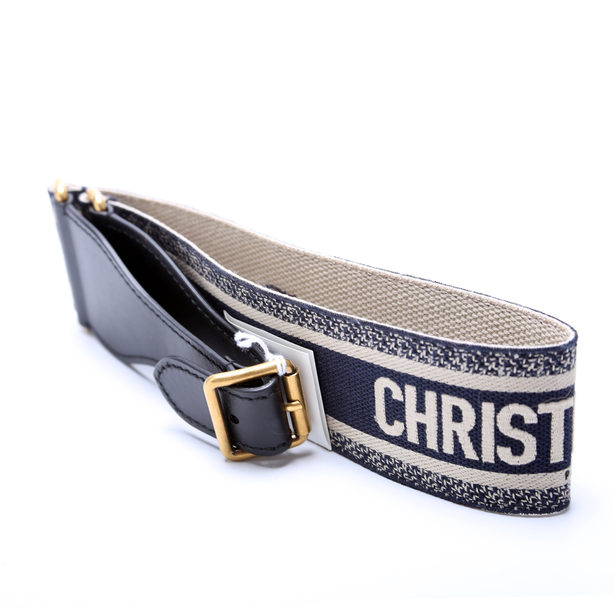 Christian Dior Embroidered Wide Canvas Waist Belt 85/34 Navy/Beige