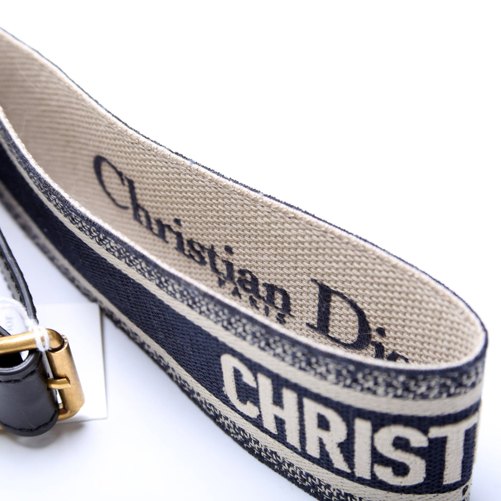 Christian Dior Embroidered Wide Canvas Waist Belt 85/34 Navy/Beige