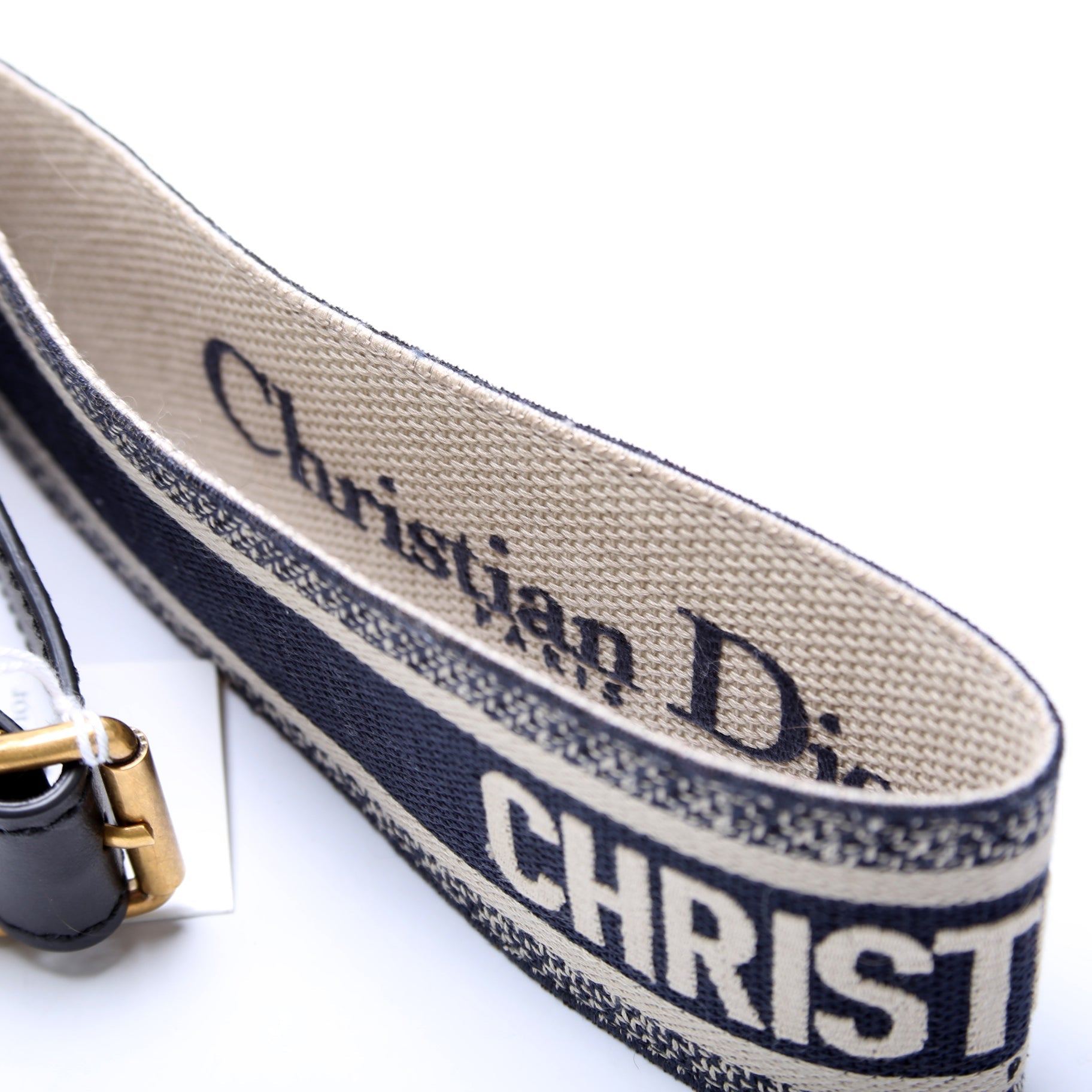 Christian Dior Embroidered Wide Canvas Waist Belt 85/34 Navy/Beige