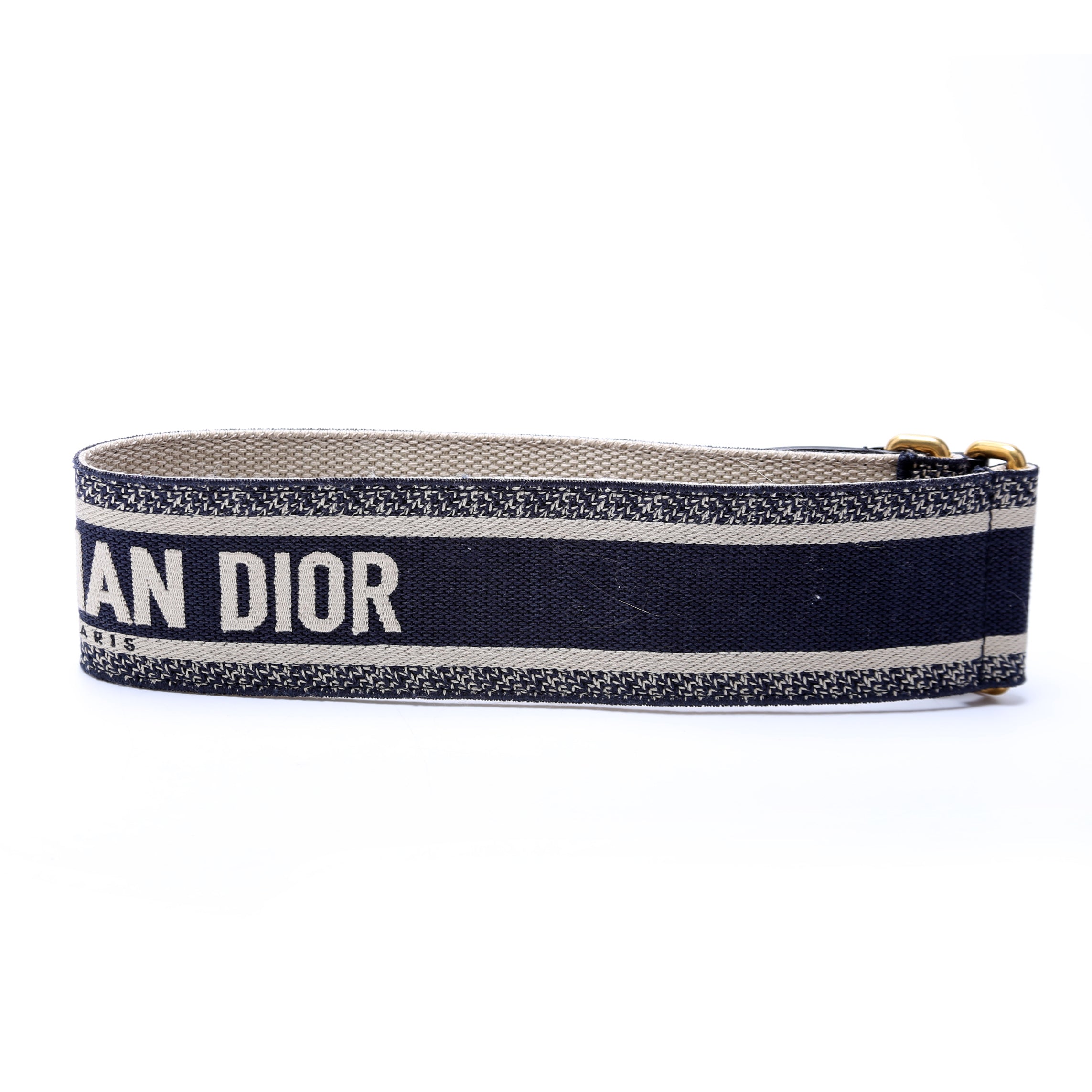 Christian Dior Embroidered Wide Canvas Waist Belt 85/34 Navy/Beige