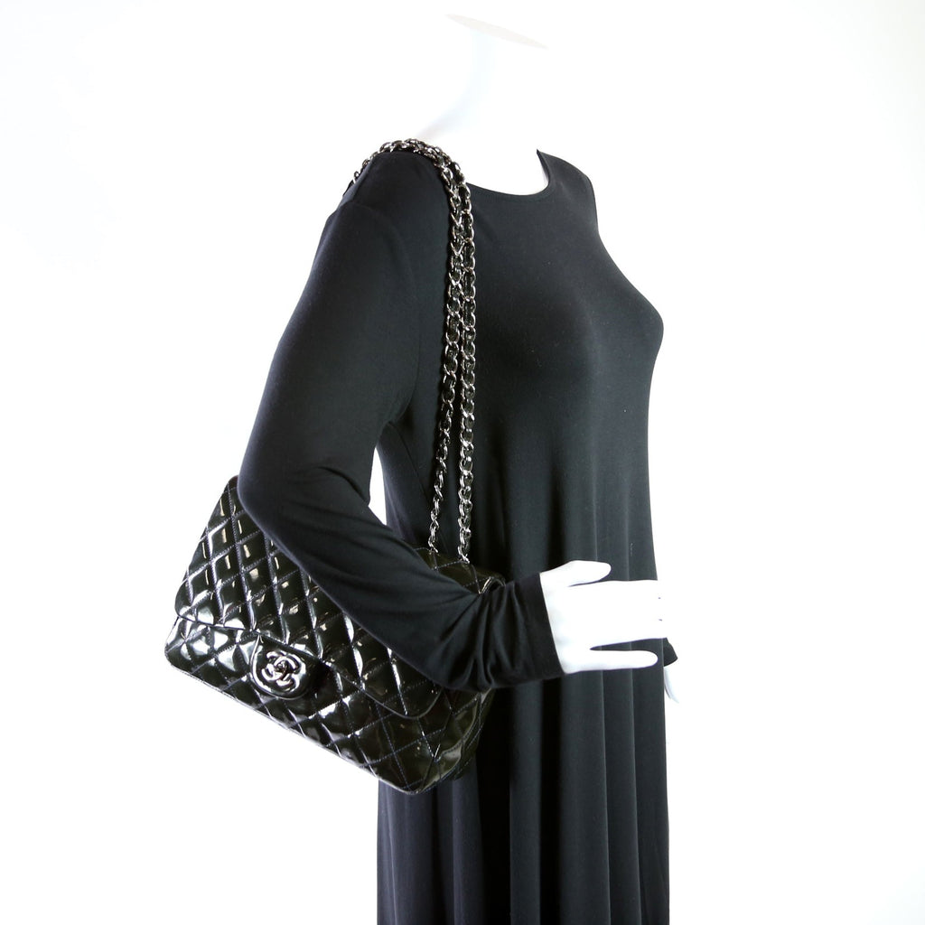 Chanel Classic Flap Jumbo Patent 13M Green