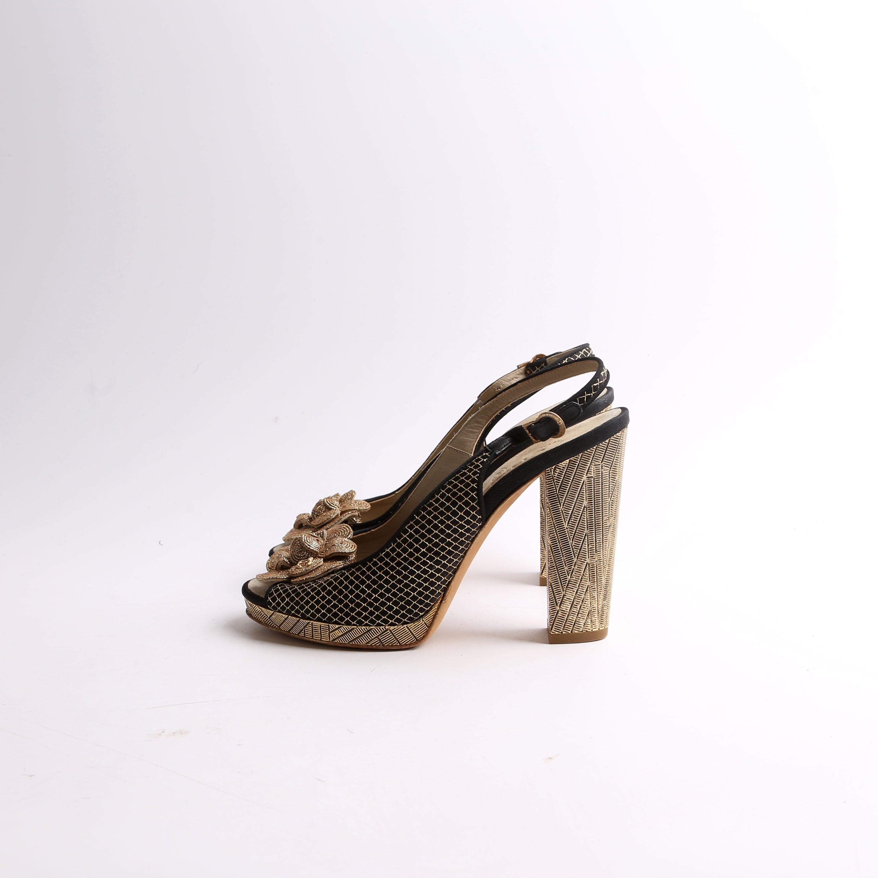 Chanel Latice Camellia Slingback Pumps Size 37