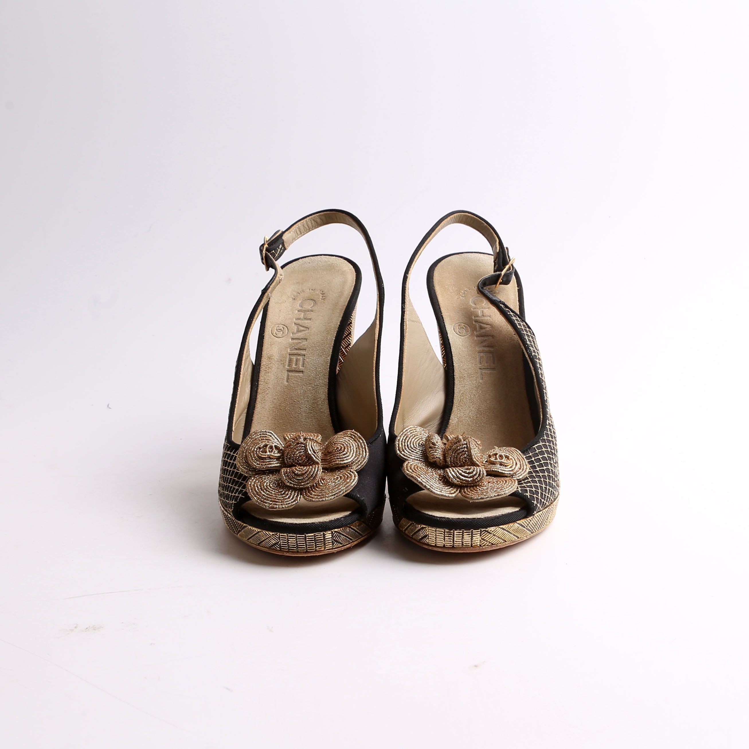 Chanel Latice Camellia Slingback Pumps Size 37
