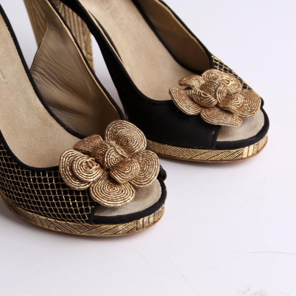 Chanel Latice Camellia Slingback Pumps Size 37