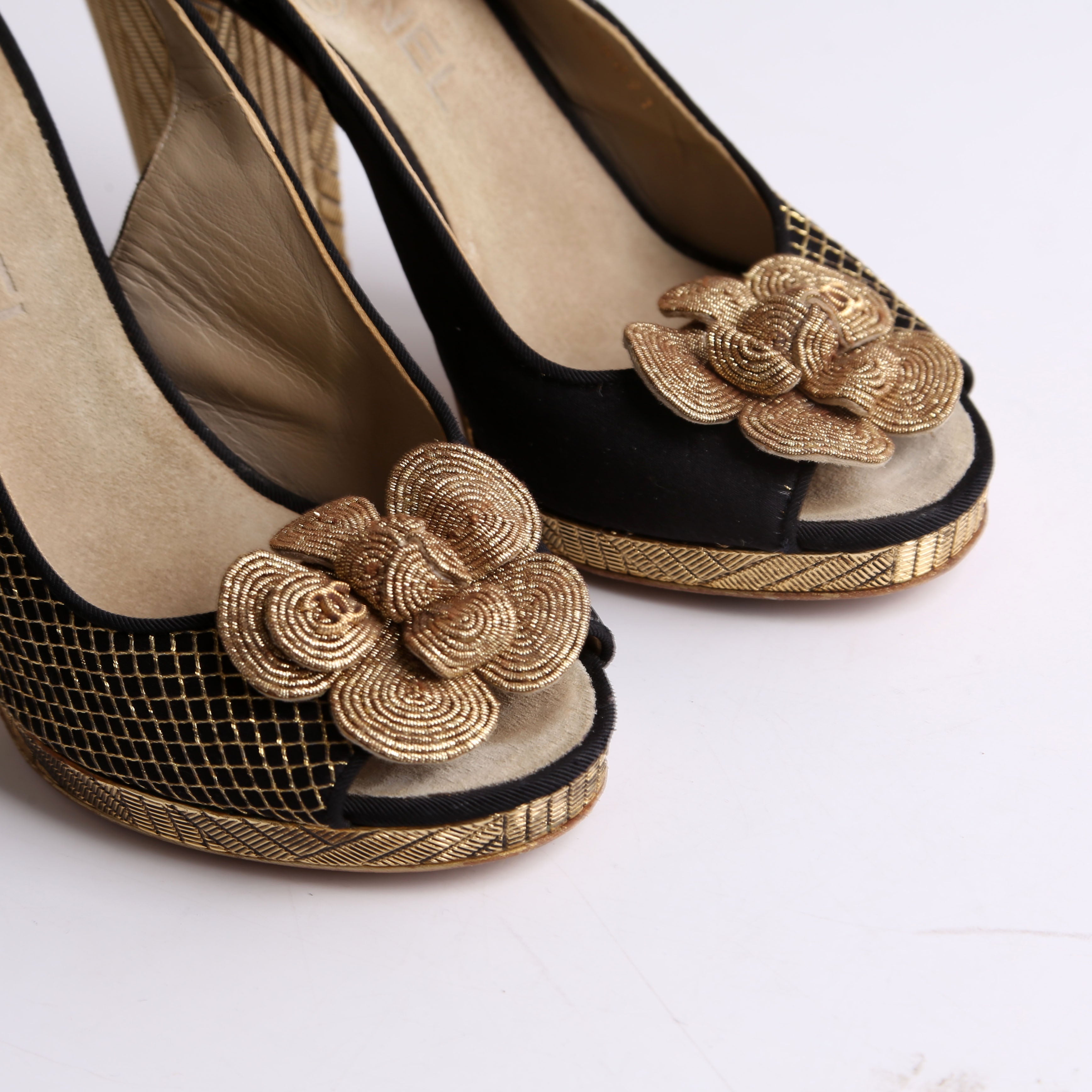 Chanel Latice Camellia Slingback Pumps Size 37