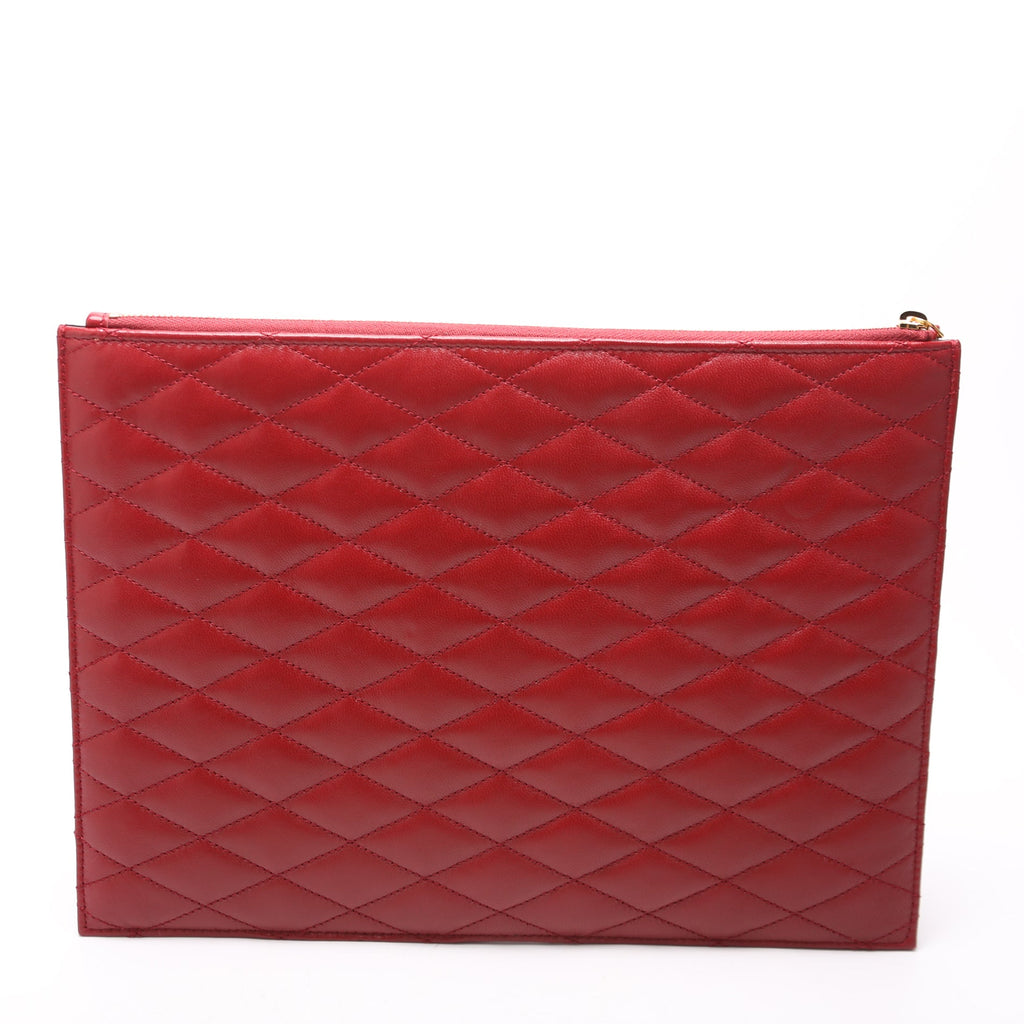 Saint Laurent Sade Zip Pouch Quilted Lambskin Red