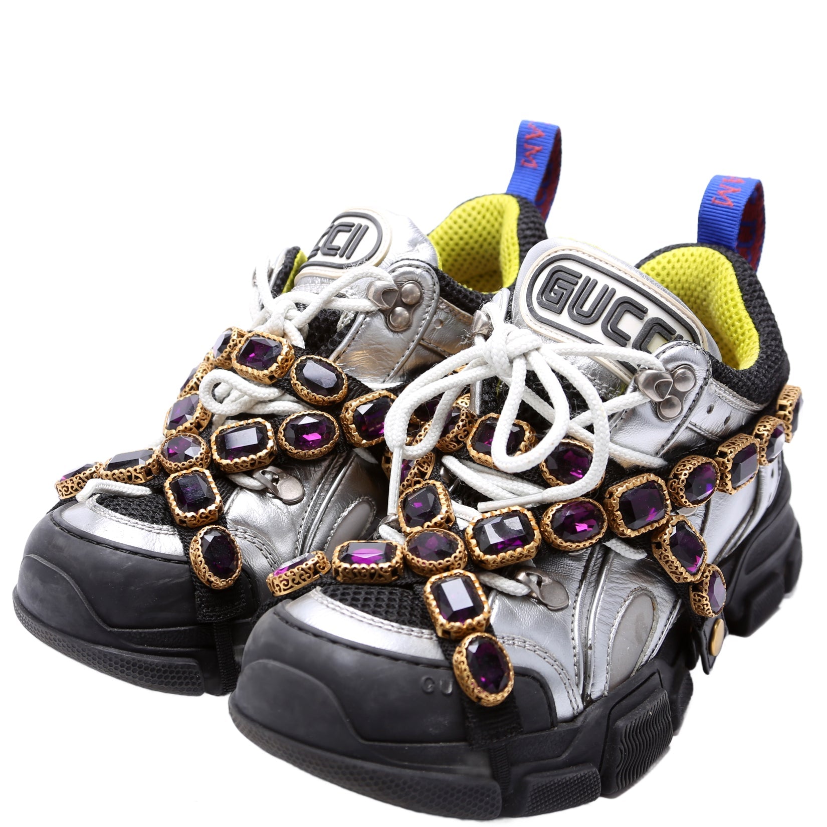 Gucci Flashtrek Jeweled Sneakers Size 36 Silver
