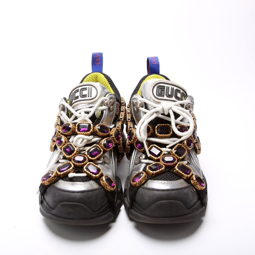 Gucci Flashtrek Jeweled Sneakers Size 36 Silver