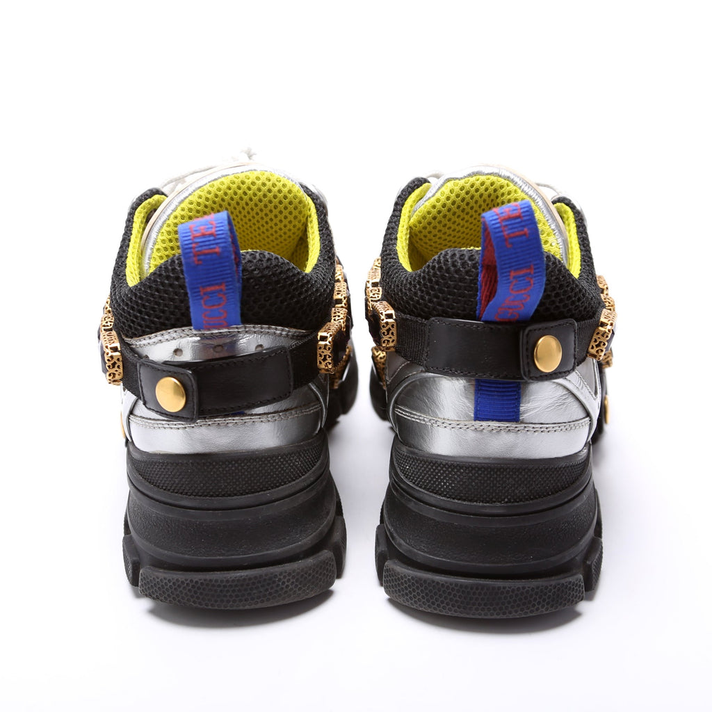 Gucci Flashtrek Jeweled Sneakers Size 36 Silver