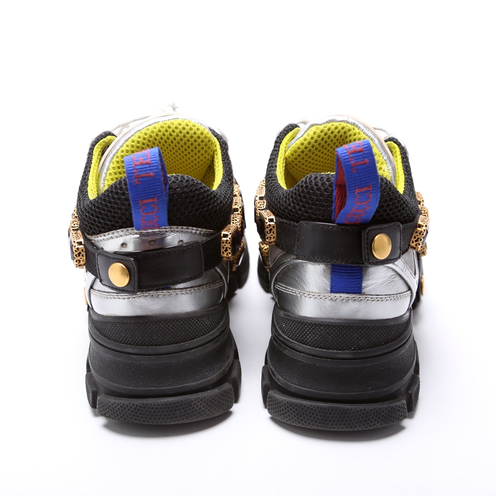 Gucci Flashtrek Jeweled Sneakers Size 36 Silver