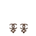 Chanel CC Crystal Flore Stud Earrings Silver/Pearl