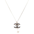 Chanel CC Enamel Faux Pearl Drop Necklace Gold/Pearl