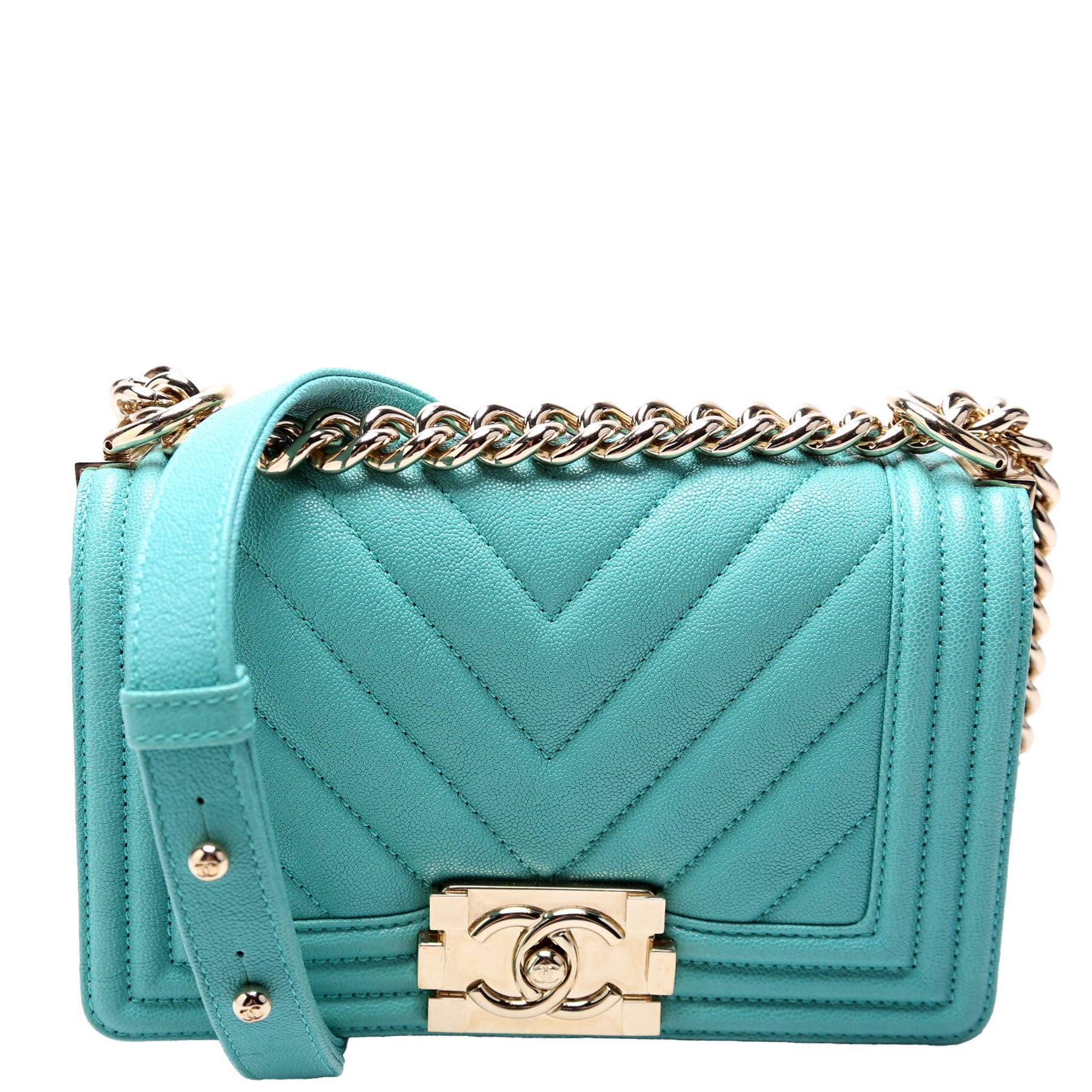 Chanel Boy Flap Small Chevron Caviar 27M Teal