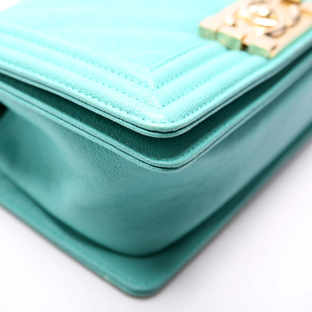 Chanel Boy Flap Small Chevron Caviar 27M Teal