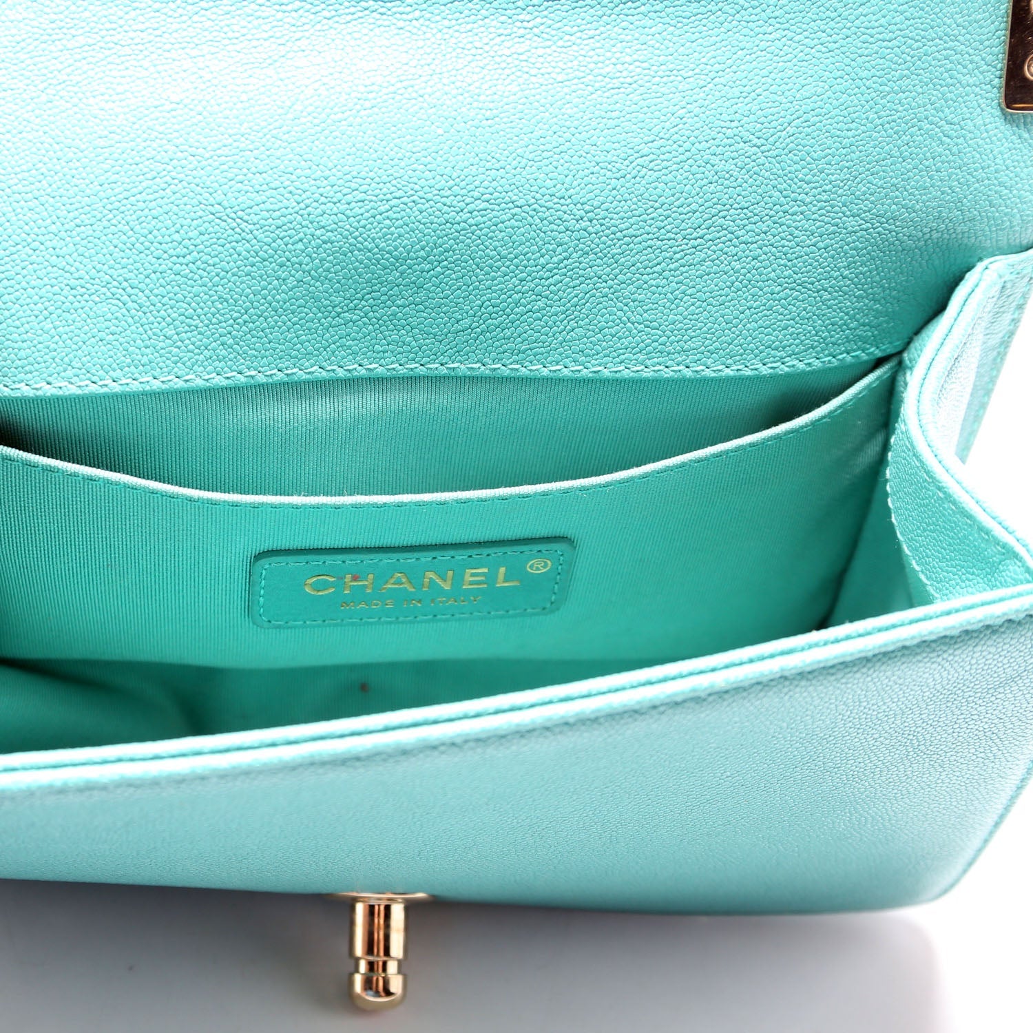 Chanel Boy Flap Small Chevron Caviar 27M Teal