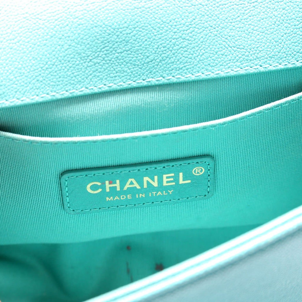 Chanel Boy Flap Small Chevron Caviar 27M Teal