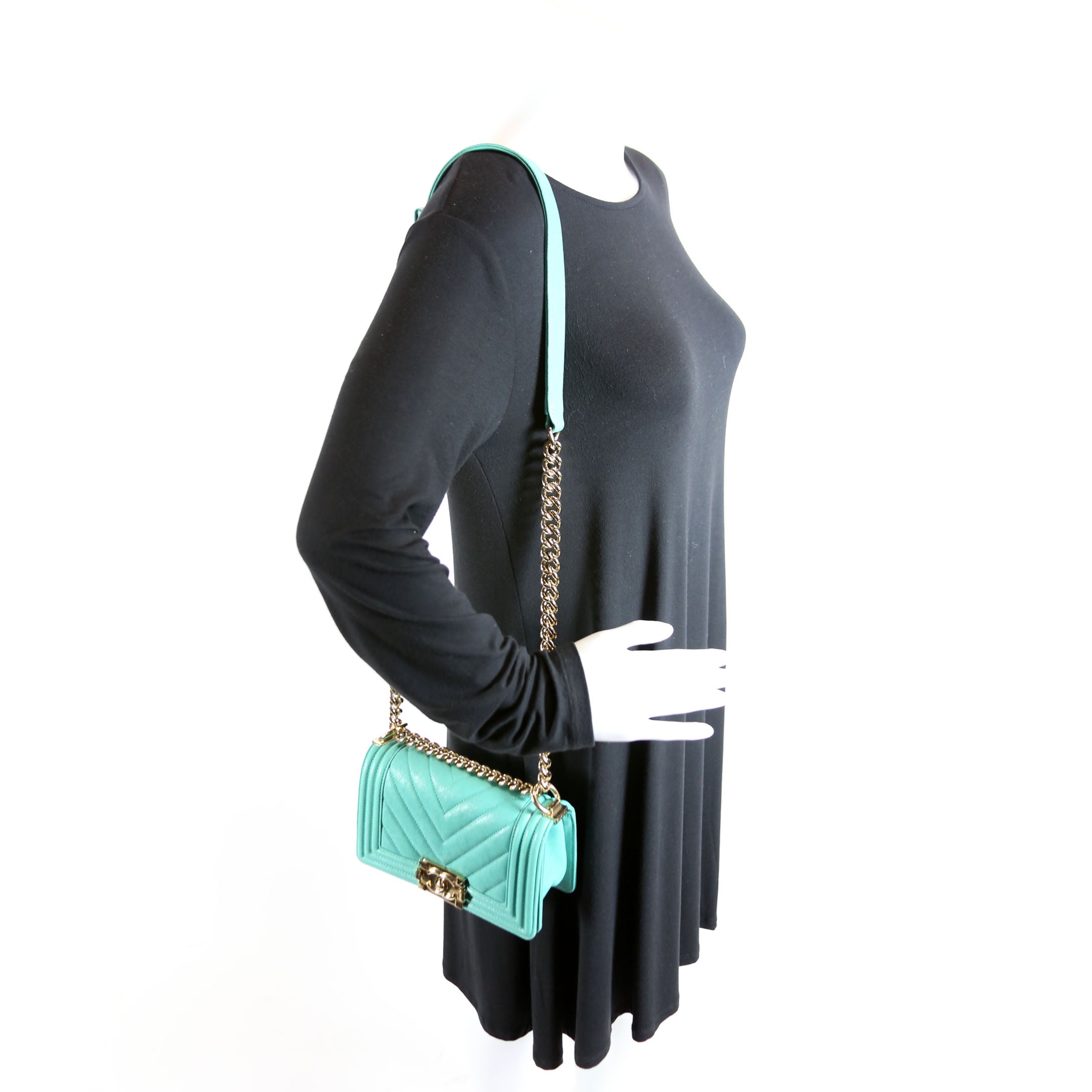 Chanel Boy Flap Small Chevron Caviar 27M Teal