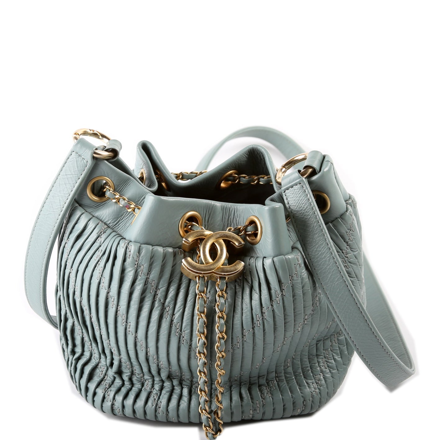 Chanel Coco Pleats Drawstring Bag 24M Blue