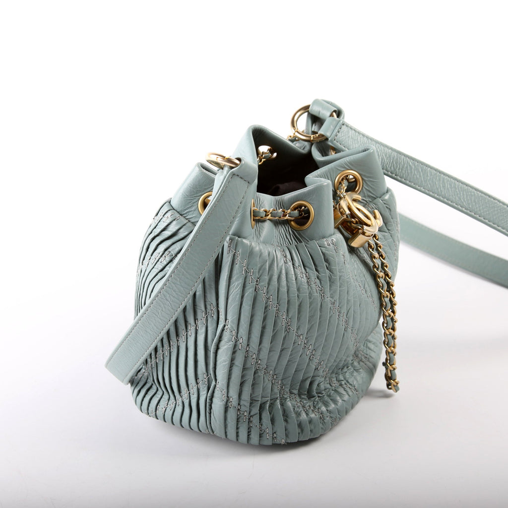 Chanel Coco Pleats Drawstring Bag 24M Blue