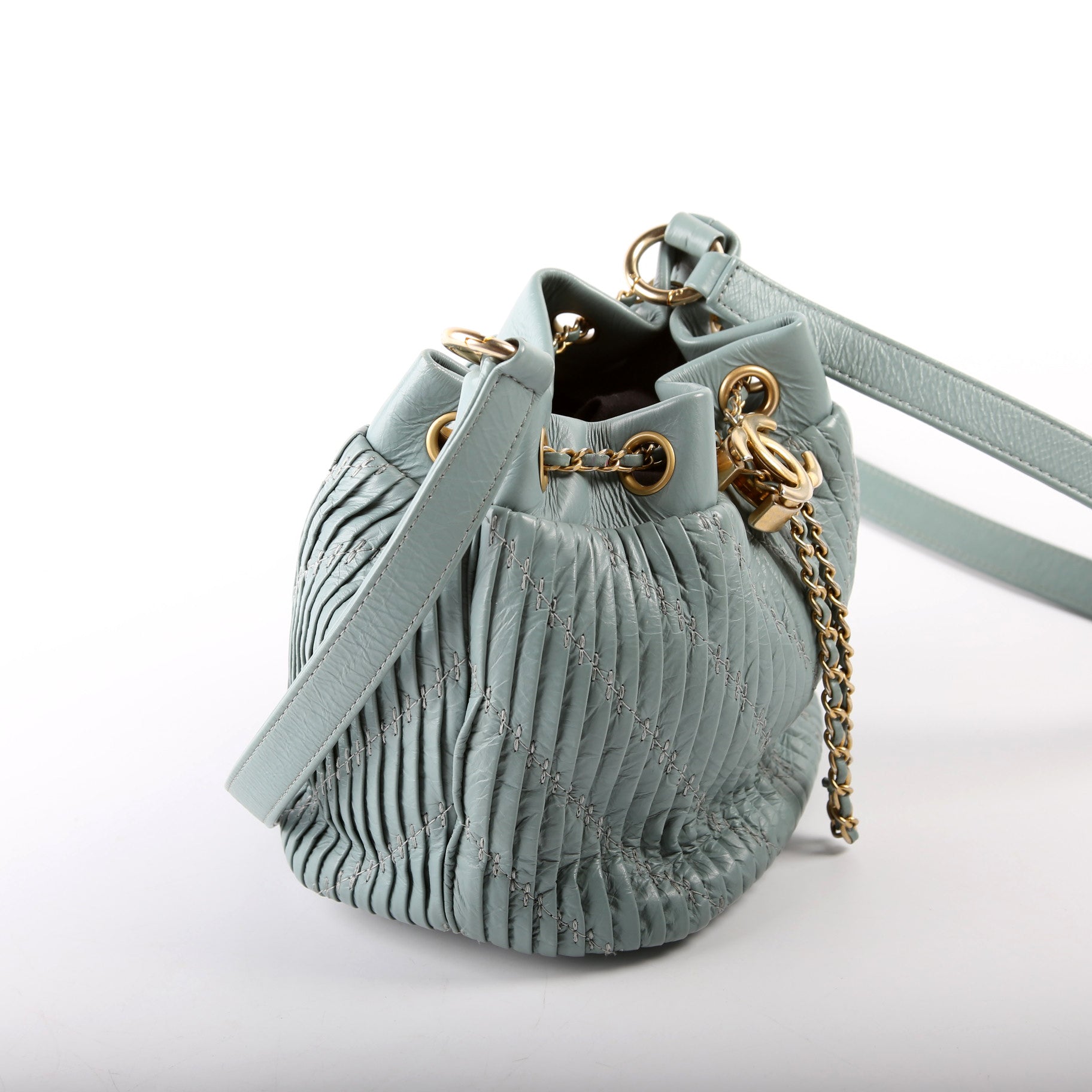 Chanel Coco Pleats Drawstring Bag 24M Blue