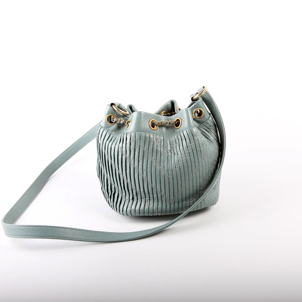 Chanel Coco Pleats Drawstring Bag 24M Blue