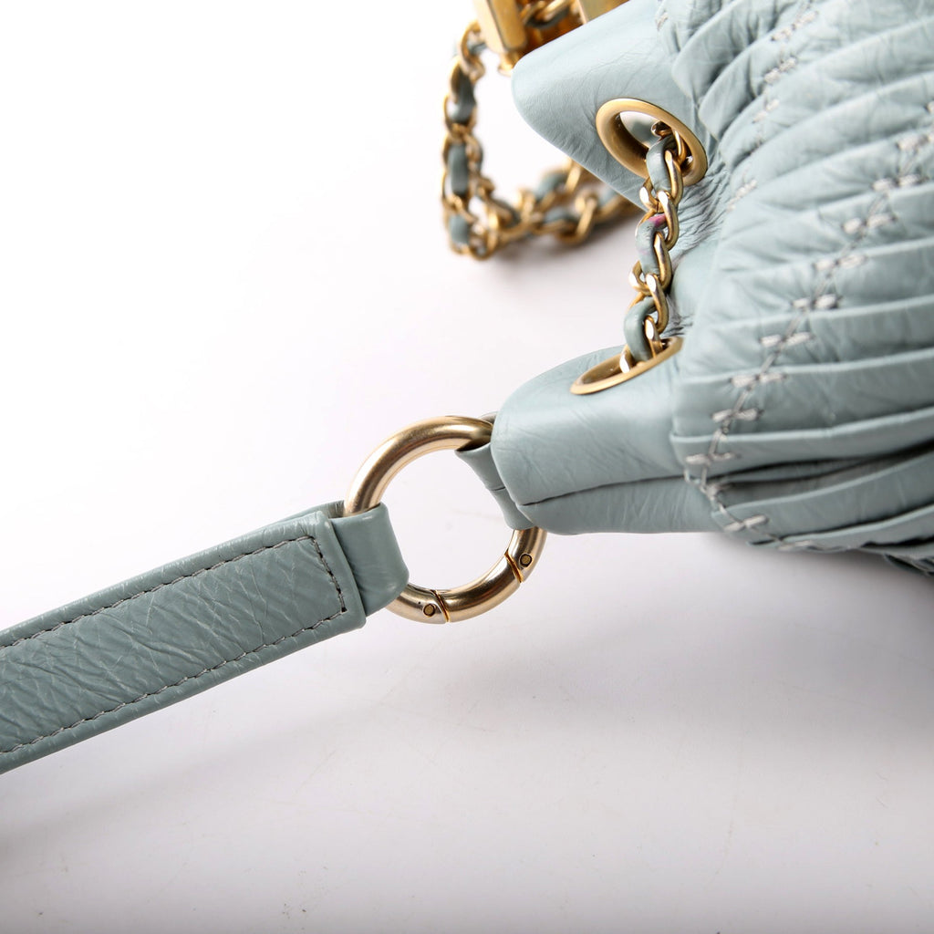 Chanel Coco Pleats Drawstring Bag 24M Blue