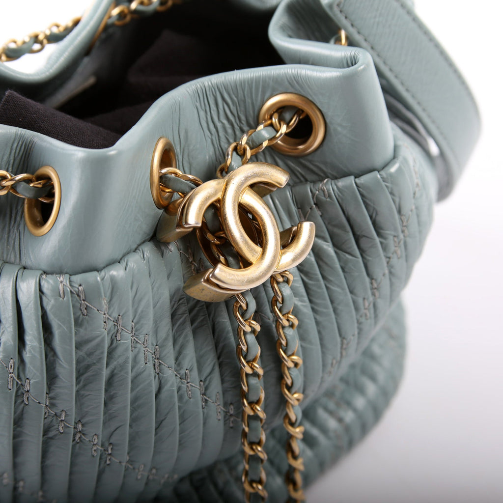 Chanel Coco Pleats Drawstring Bag 24M Blue