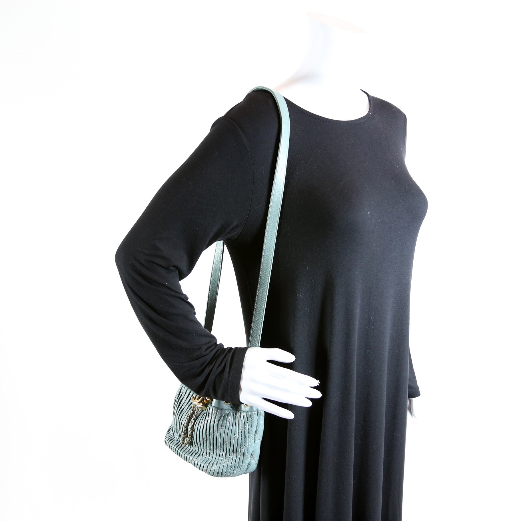 Chanel Coco Pleats Drawstring Bag 24M Blue
