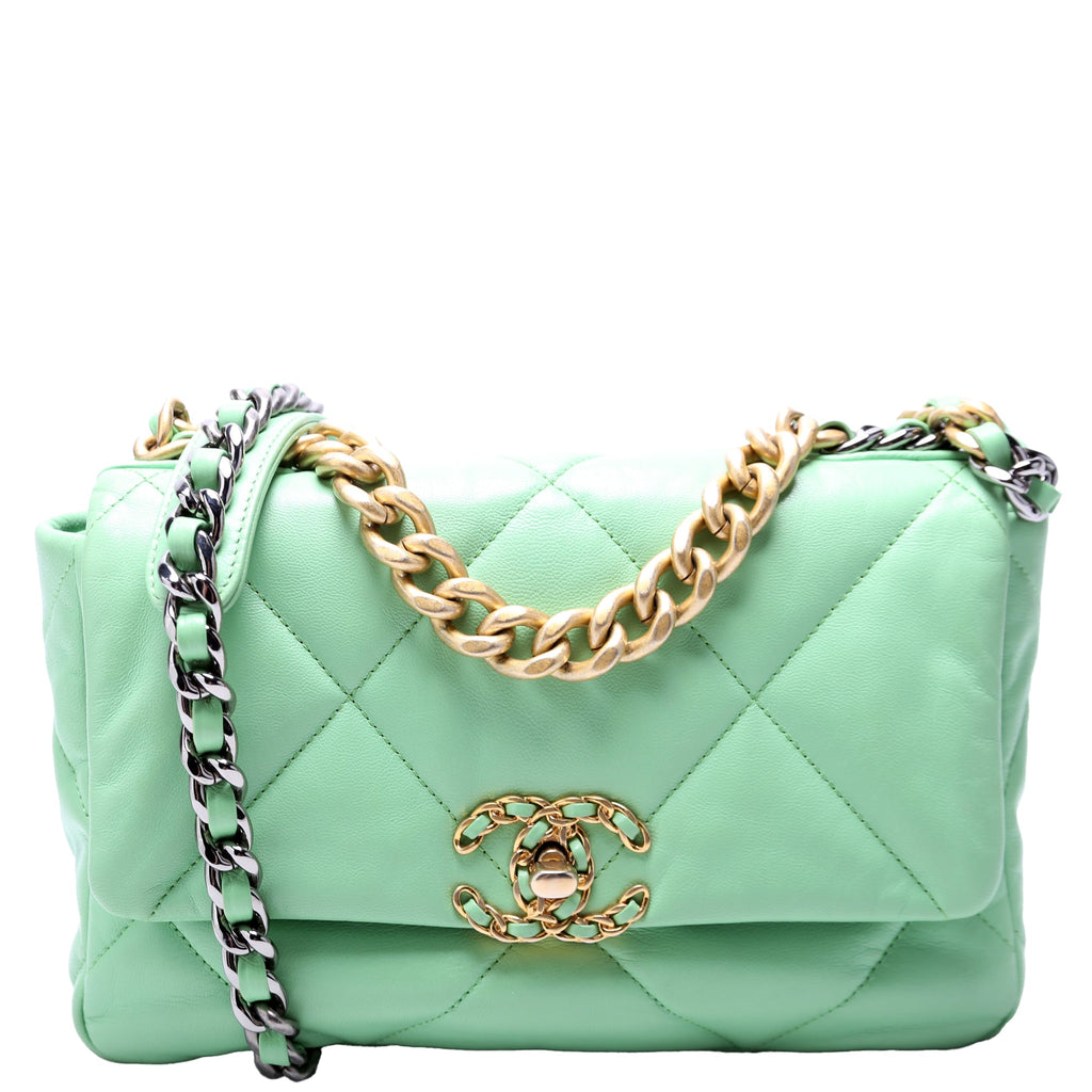 Chanel 19 Medium Flap Quilted Goatskin 30M Green