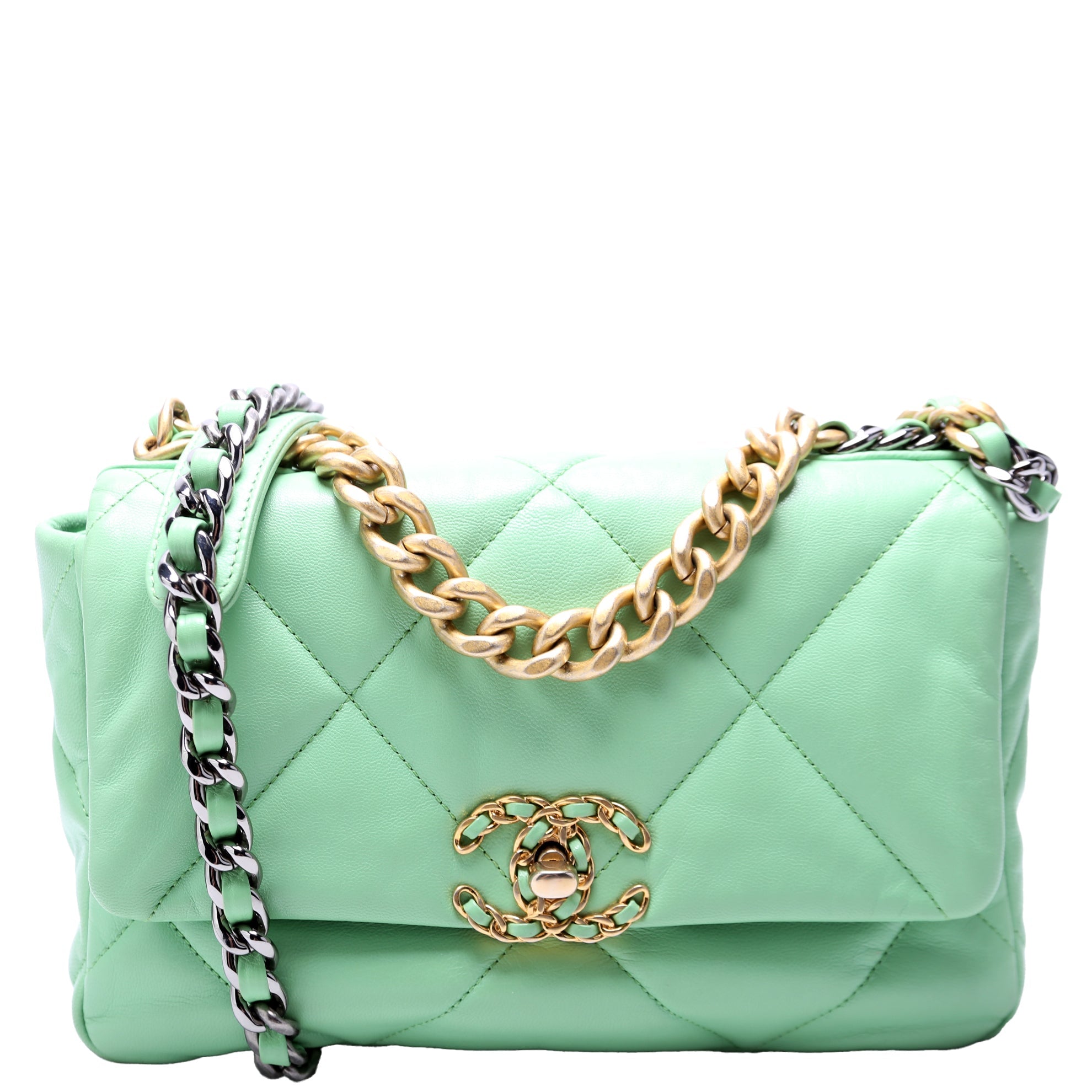 Chanel 19 Medium Flap Quilted Goatskin 30M Green