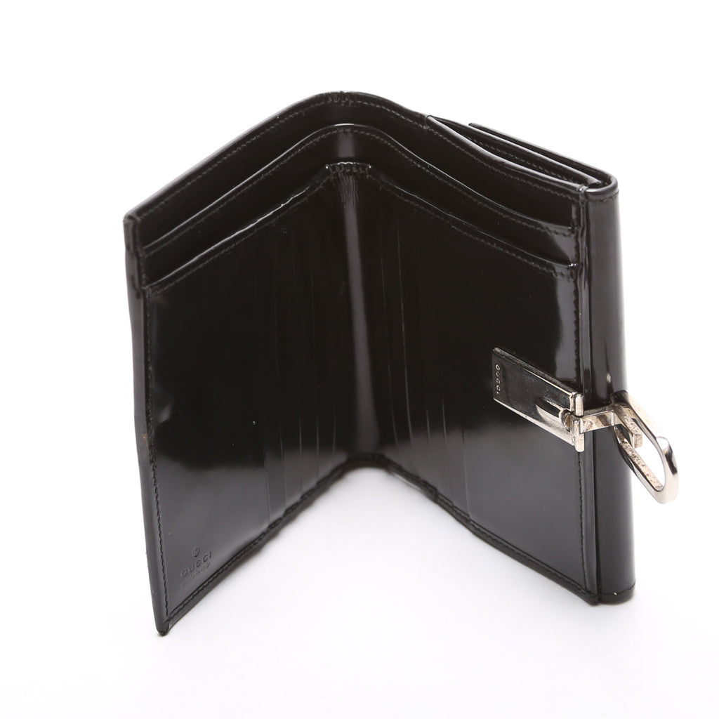 Gucci DRAFT 035-1147 Brushed Leather Compact Wallet Black