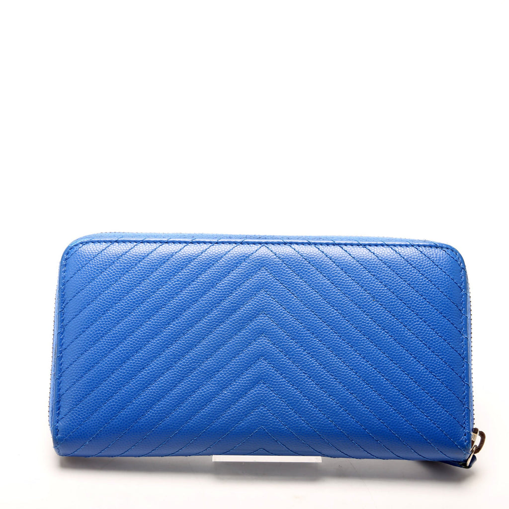 Chanel Chevron Zip Around Wallet Blue