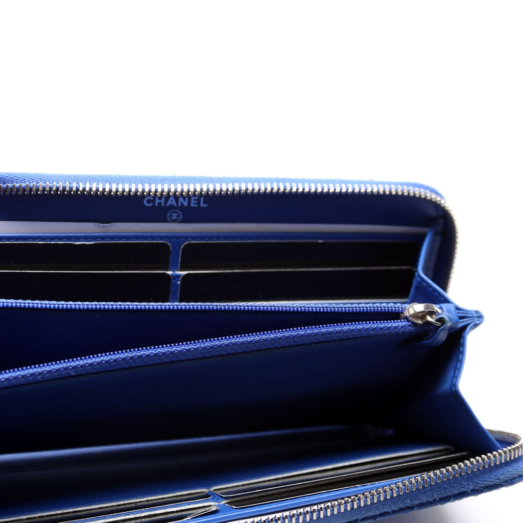 Chanel Chevron Zip Around Wallet Blue