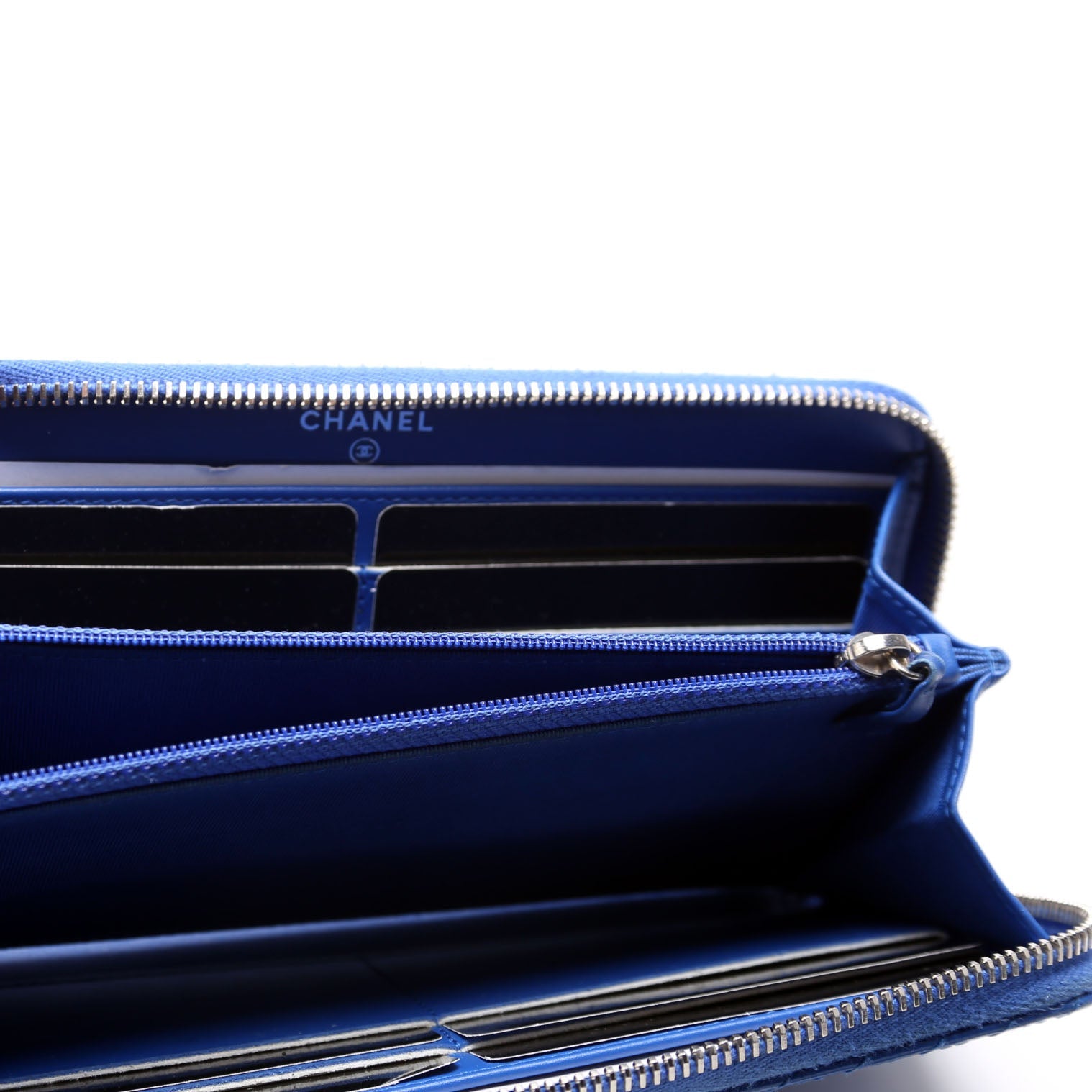 Chanel Chevron Zip Around Wallet Blue
