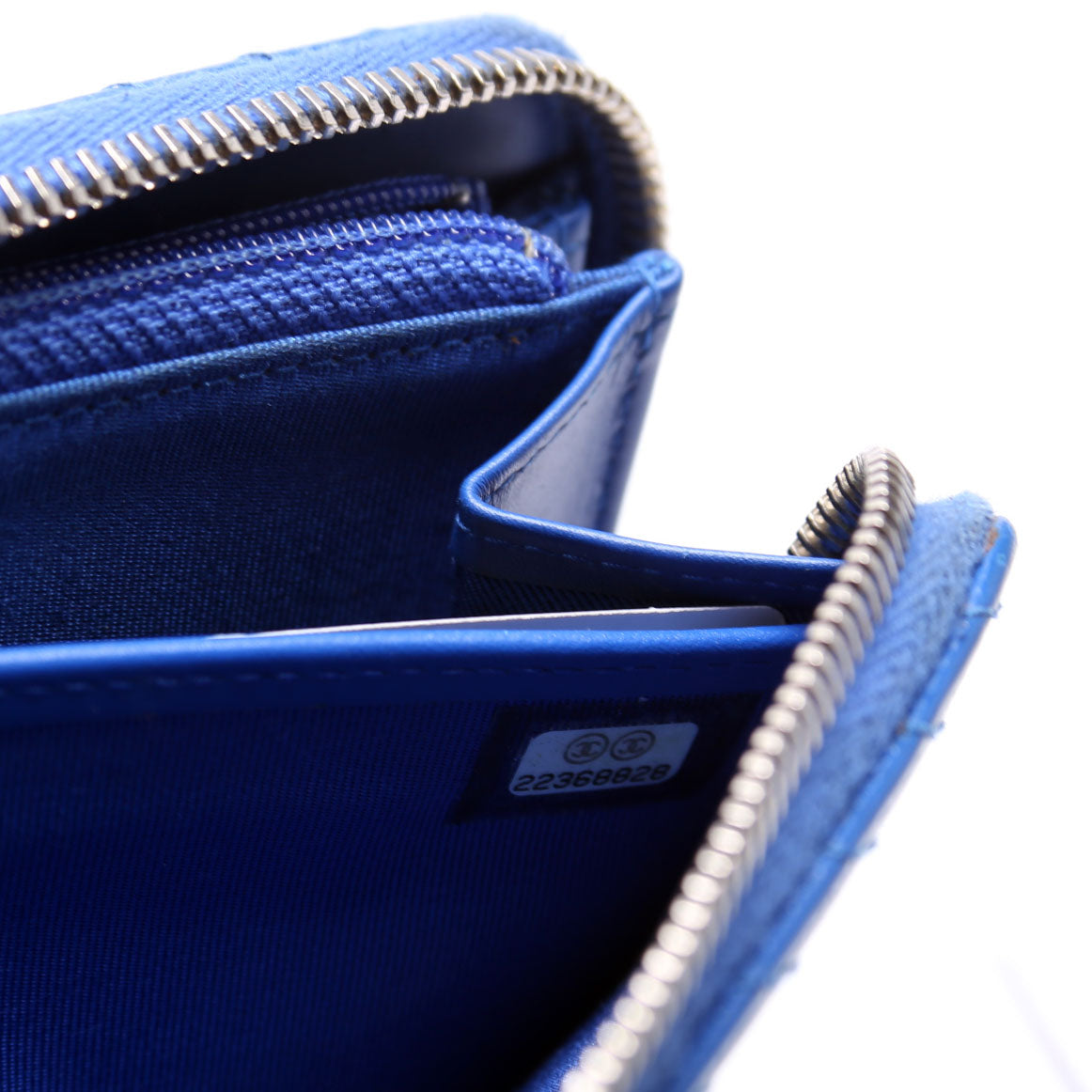 Chanel Chevron Zip Around Wallet Blue