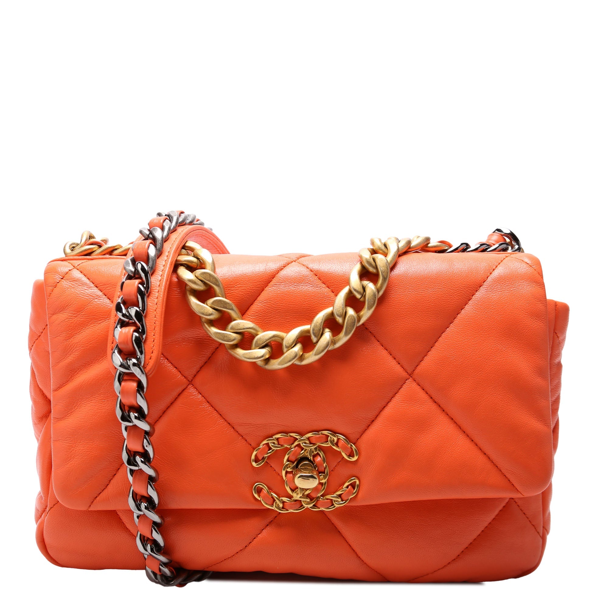 Chanel Quilted Goatskin 19 Medium Flap 29M Orange